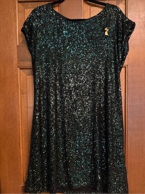 Cable & Gauge Black Sequin Dress with Teal Sparkle